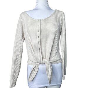 Express one eleven 1-11 cream waffle long sleeve Medium